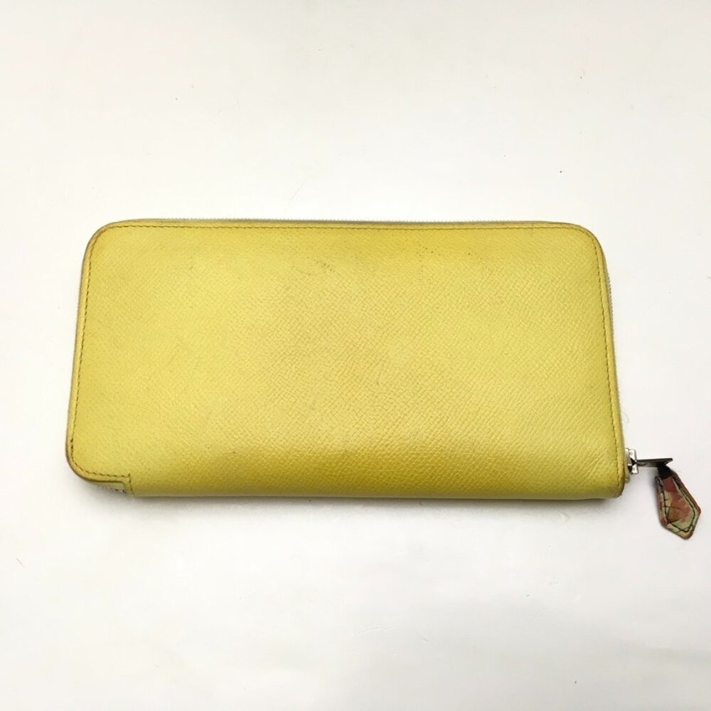 Authentic Hermes Yellow leather Multi color silk Long Wallet Zippy